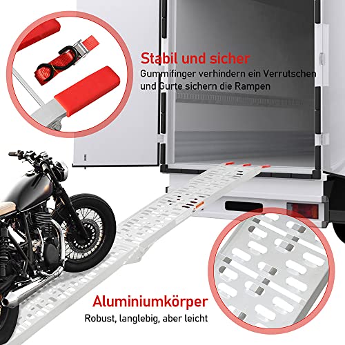 Lospitch 2X Auffahrrampe Faltbare Alu Rampe Motorradrampe 680kg Verladerampe Antirutsch Klappbar Verladeschiene ATV Quad PKW Auto Laderampe