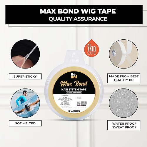 Image of Max Bond Hair Patch Tape For Men No Shine Tape For Hair Patch Super Ultra Hold Up To 2-4 Weeks Waterproof Wig Tape Skin Safe Medical Grade Material 3 Yard Roll