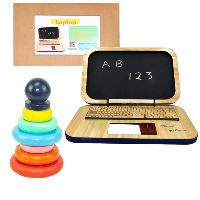 Technybirds Wooden Laptop Chalkboard and Wooden Rainbow Stacker Combo | Educational Toys for Kids | Montessori Learning Toys | Creative Learning | Color Recognition