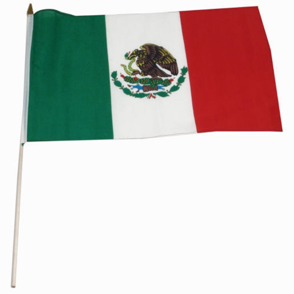 AES 12x18 12"x18" Mexico Mexican Stick Flag Wood Staff (24 inch Staff)