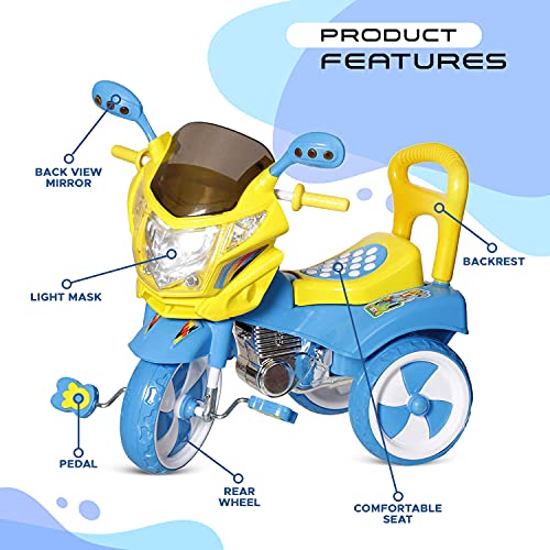 NHR Stylish Kids Tricycle , tricycles , Kids Cycle , Ride on for boy and Girl for 2 to 5 Years with Under seat Storage Space, Lights and Music (Blue)