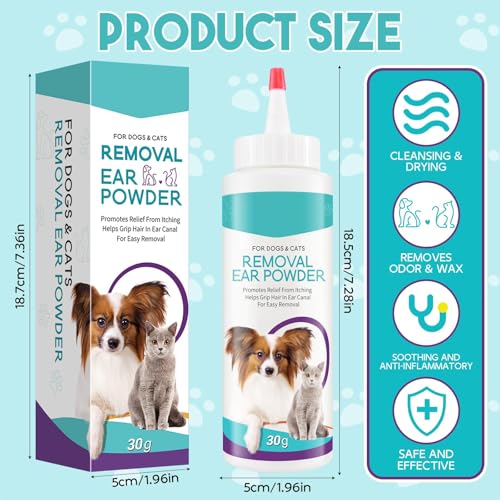 exatta Ohrenreiniger Hund, Pulver zur Enthaarung von Hundeohren, Hund Ohrenreiniger, Hundeohren Reiniger, Ohrreiniger für Hunde, Hunde ohrenreiniger, Ohrreiniger für Alle Katzen und Hunde, 30g