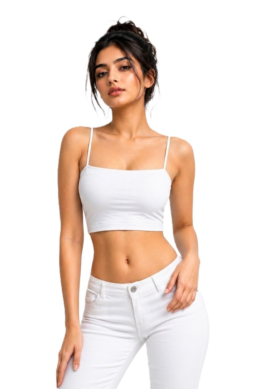Women's Seamless Crop Top Bra | Lightly Padded with Removable Pads | Stretchable Spaghetti Strap Camisole Bra | Wirefree Soft Everyday Innerwear | Fits Bust Size 28-32 Inches-image-48