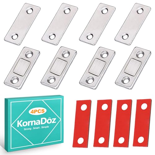 KornaDoz 4 Pack 30 LB Strong Magnetic Cabinet Latches, Ultra-Thin No-Drill Cabinet Door Catch with Adhesive for Kitchen Wardrobes and Drawers