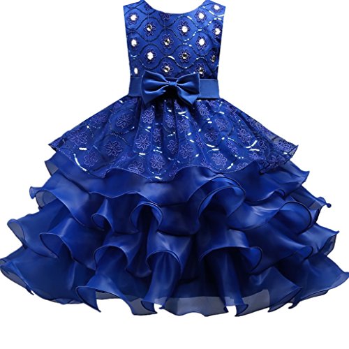 DreamHigh Wedding Flower Girl's Ruffles Lace Cute Bow Waist Evening Dress up