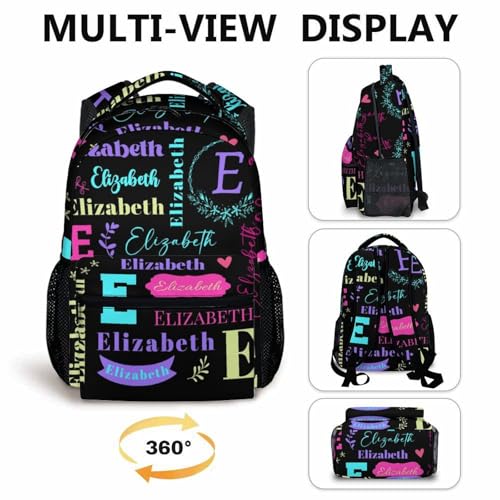 Kids Backpack for Boys Girls, Customized 17 Inches School Backpacks, Custom Name Bookbag for Preschool Primary Travel, Black Schoolbag with Adjustable Straps for Children Students4