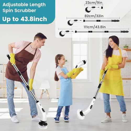 Image of DADLM Electric Spin Scrubber, 9-in-1 Cordless Cleaning Brush, 400RPM High Power Scrubber with 9 Interchangeable Heads, Adjustable Handle & 2 Speeds for Tile, 90 Min Runtime for Home & Bathroom