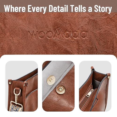 Image of WOOMADA Hobo Handbag for Women Vegan Leather Crossbody Bags Trendy Shoulder Bag with 2 Adjustable Strap