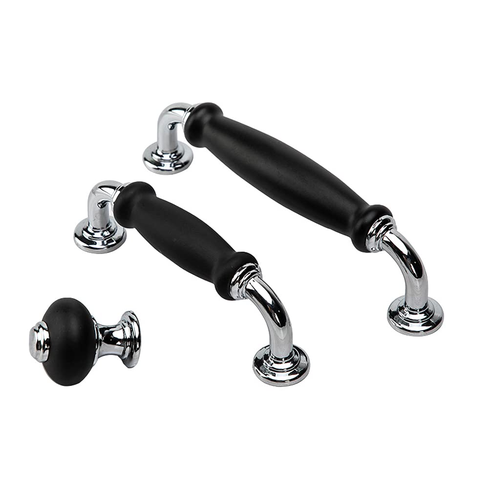 ANSIEDIO 2 Pieces Kitchen Cabinet Door Handles Drawer Knobs Cupboard Pulls Vintage Antique Furniture Cupboard Handles Bright Chrome Black Hole Spacing 128 mm - Image 2