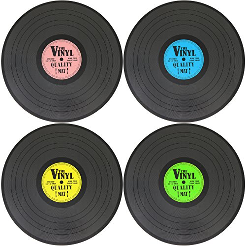 COM-FOUR® Set de Table 4 pièces en Vinyle - Set de Table Moderne au Design Vintage - Set de Table Haut de Gamme en polypropylène - Lavable (04 pièces - Record)