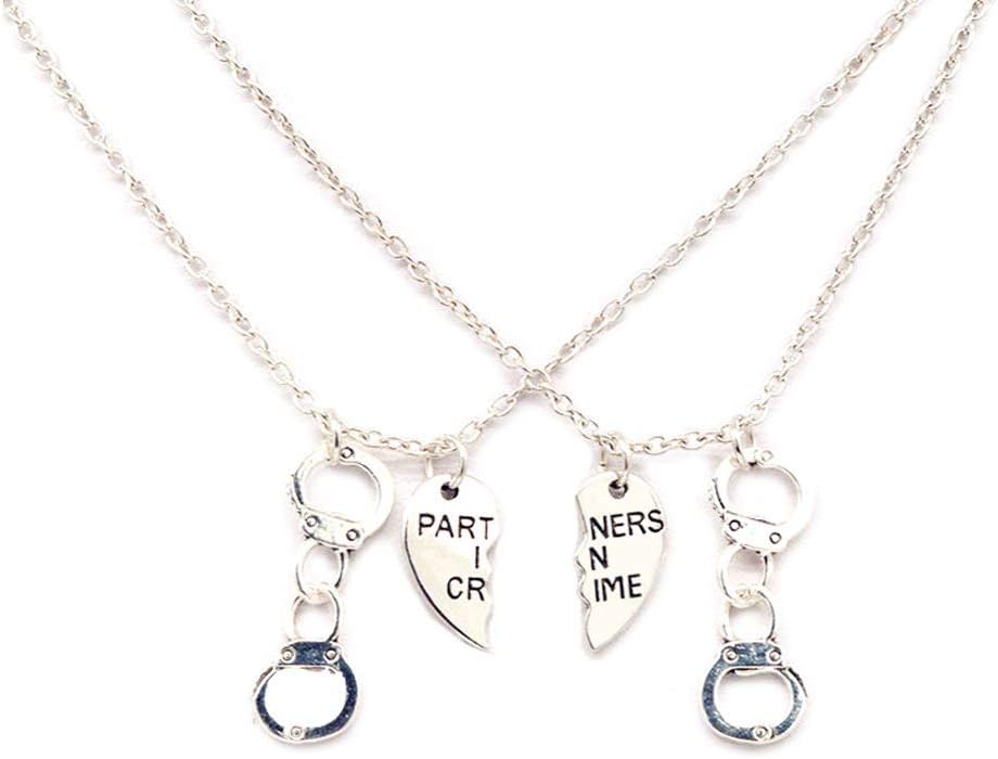 Partners in Crime Necklace for 2 Best Friends Gifts Friendship Jewelry Heart Charms Couples for Valentine