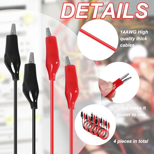 Image of DIANN 8 Groups Alligator Clips Electrical 1M Insulated Test Leads with Alligator Clips Stamping Double-Ended Jumper Wires for Electrical Testing Circuit Connection Experiment (Red & Black)