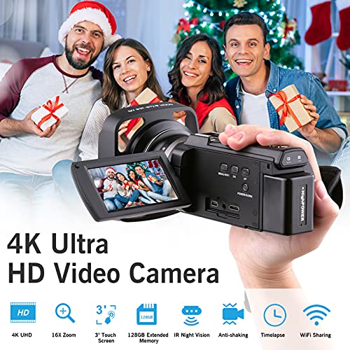 Funien 4K 60FPS Ultra HD Digitale Videokamera DV-Camcorder 48MP 16X Zoom 3-Zoll drehbarer LCD-Touchsn WiFi-Sharing IR… – Bild 6