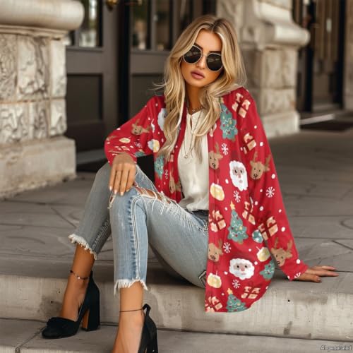 Image of Forchrinse Red Ladybug Cardigan for Women Causal Long Sleeve Open Front Cardigans Sweater Fashion 2024 Fall Coat with Pockets