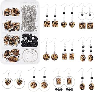 SUNNYCLUE 1 Box DIY Make 10 Pairs Acrylic Seed Beads Earrings Making Kit 5 Styles Flat Round Square Acrylic Pendants & Earring Hooks for Adults DIY Earring Jewellery Making Crafts,Mixed Color
