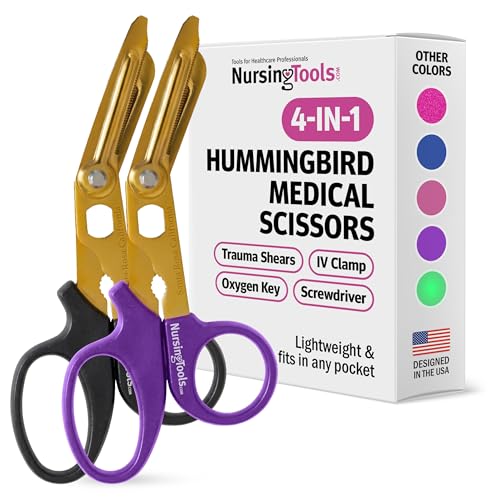 Nursing Tools Nursing Scissors 2-Pack – 4-in-1 Medical Scissors for Nurses, Compact Trauma Shears for Wound Care &amp; Daily Clinical Use (Black + Purple)