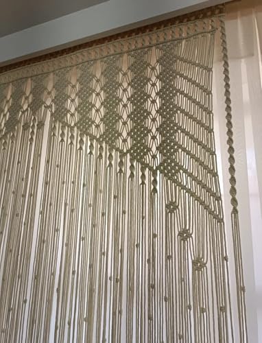 Image of Macrame Window Curtains, 7 Feet Length, Woven Boho Panel Macrame Door Curtain Long Doorway Curtain Macrame Wall Hanging Bedroom Wall Decor Boho Wall Art Size W 40 * 84 L