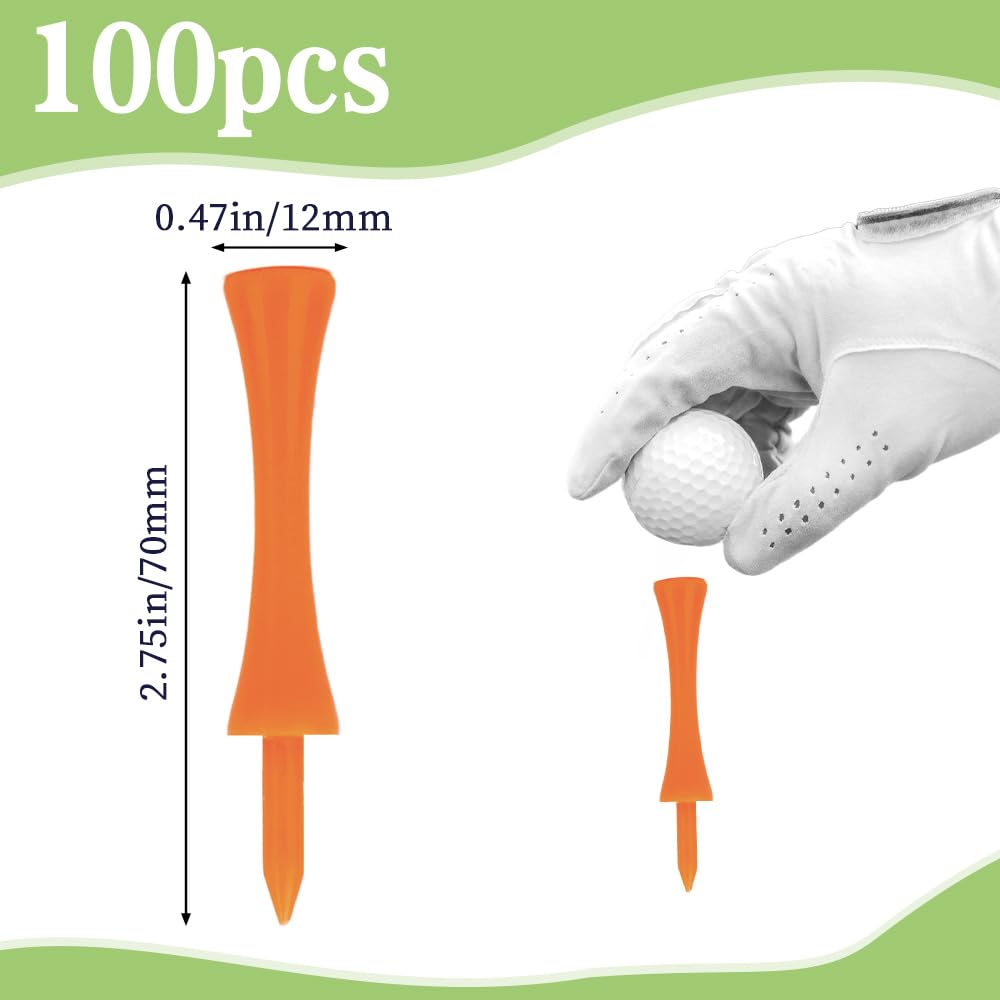 100 Stück Golf Tees Kunststoff für Driver 70mm - Premium Rosa Orange Castle Tee mit Abstufung, Witterungsresistent Langlebig, Golf Tee Set für Langschläger und Dauerhaftigkeit