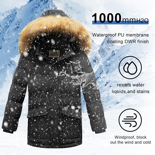 WULFUL Boy's Winter Coat Waterproof Fleece Lined Parka Jackets Kids Hooded Puffer Outerwear4