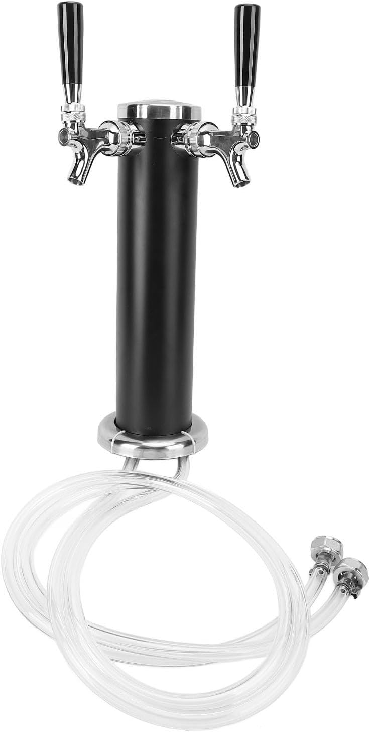 ZJchao Dual Tap Beer Kegerator Tower Premium Stainless Steel Double Faucet Draft Beer Dispenser for Commercial Bars Restaurants and Home Use 12.2x4.3 Inches (Black)