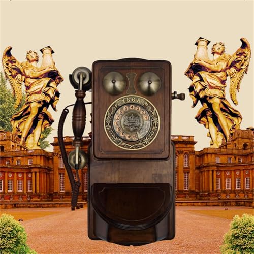 Teléfono Antiguo Retro De Madera, Teléfono Antiguo Montado En La Pared, Teléfono Fijo Antiguo, Teléfono con Dial Giratorio De Estilo Europeo