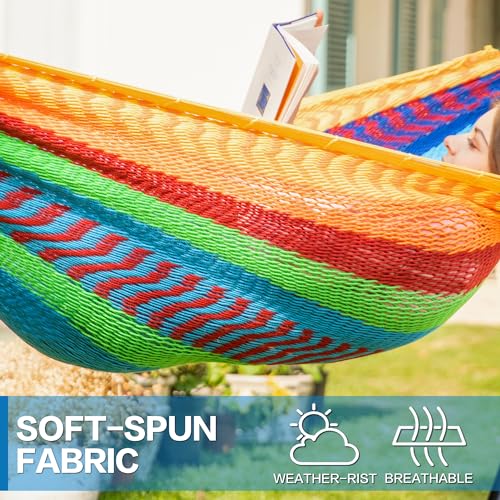 Image of PNAEUT Double Hammocks with Stand for Outside, Portable Space Saving Heavy-Duty Steel Stand for Indoor Outdoor Patio (Mayan Rainbow)
