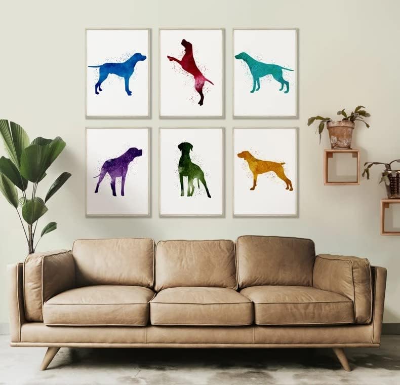 German Shorthaired Pointer Minimalist Wall Art - Set of 6 Colorful Splatter Dog Art Paintings Home Living Room Decor Accessories | Dog Lover Gifts Home Decor Unique Art (11 x 17)