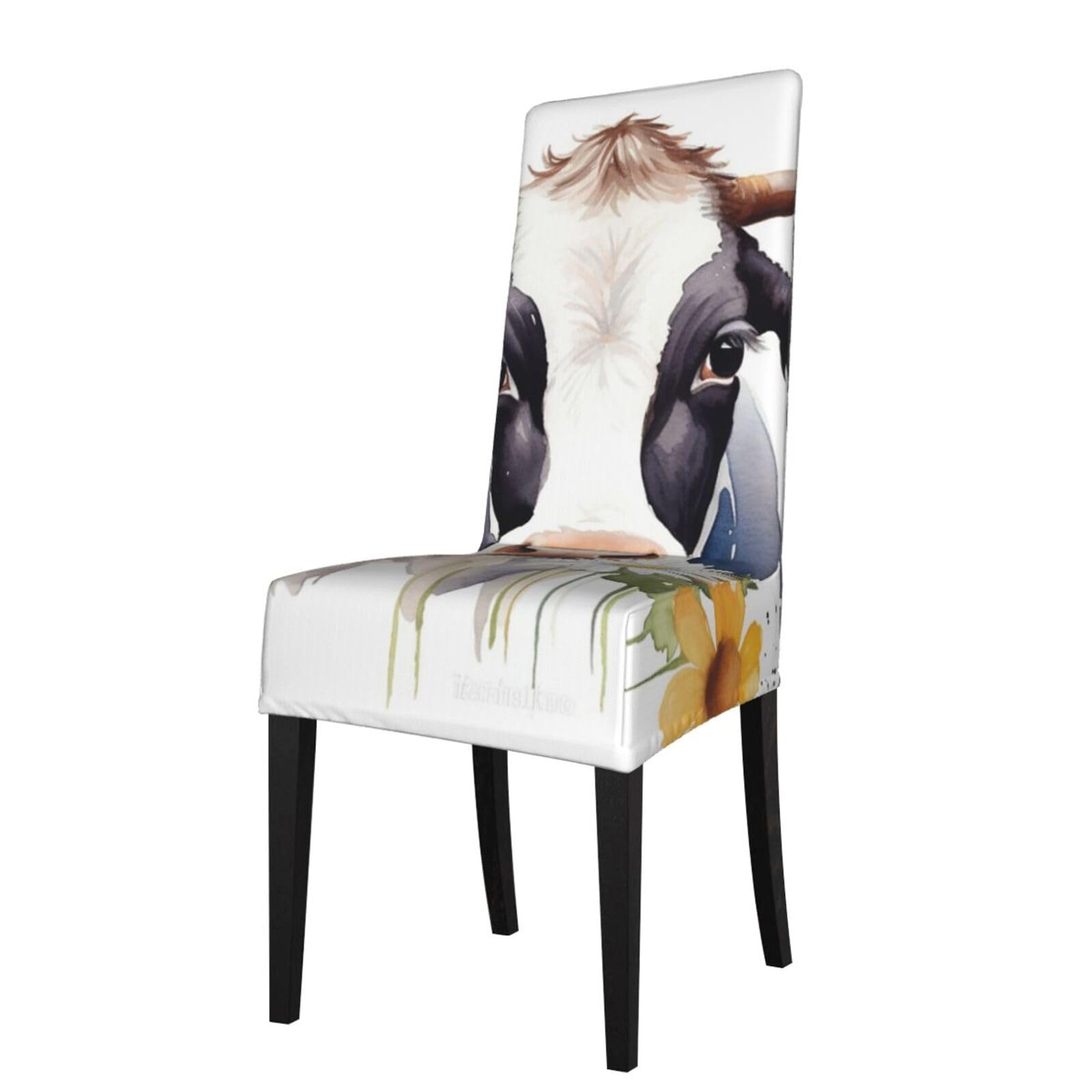 FodPand Stretch Chair Covers for Dining Room, Watercolor Cow and Daisy Flower Chair Seat Covers Washable Detachable Chair Slipcover Chair Protectors Covers for Kitchen,Wedding,Party