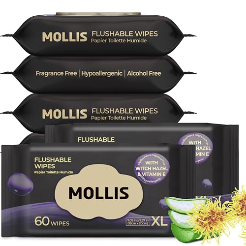 Image of MOLLIS Witch Hazel Flushable Wipes for Adults, Extra Large, 360 Count