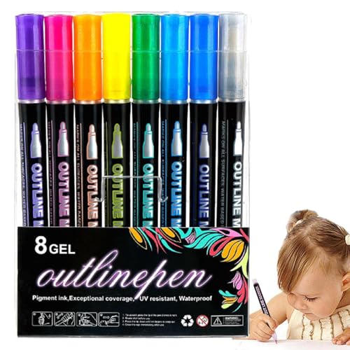 Rotuladores de graffiti para colorear, marcadores de contorno de líneas duales, 8 colores para colorear, bolígrafos resaltadores de graffiti, bolígrafos de contorno de gel de graffiti artístico, para