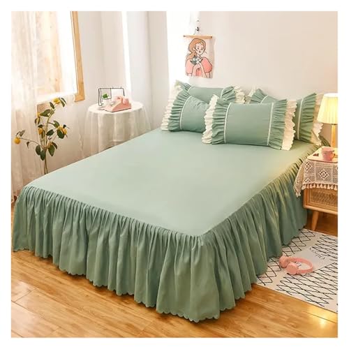 Cubre Canape Falda de Cama teñida Lisa con elástico Verde sólido, sábana Individual, Queen y King, Volantes(Color9,1 pc Skirt 180x200cm)
