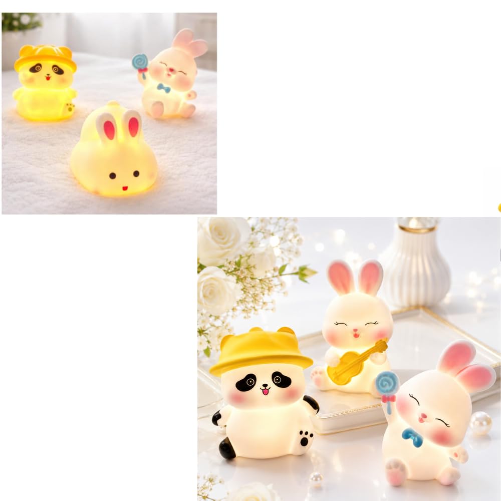 Cute LED Night Lamp for Kids (Pack of 3) Panda & Bunny Toy Light | Baby Night Light | Return Gift, Birthday Gift, Room Decor Lamp | Soft Warm Glow | Battery Operated Mini Decorative Lamp-image-36