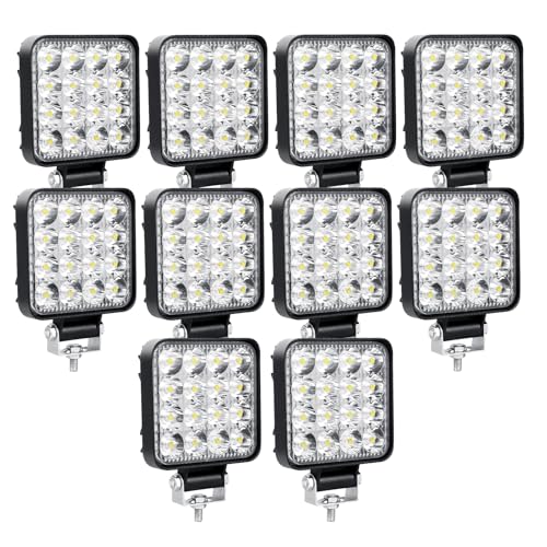 SKYWORLD 10Pcs Faro Trabajo LED Focos de Coche 3.3 Pulgadas 48W Faros Led Tractor 12V 24V Barra de Luz LED Foco de Tractor para 4x4 Moto ATV SUV Camión Excavadora Barco luces Todoterreno
