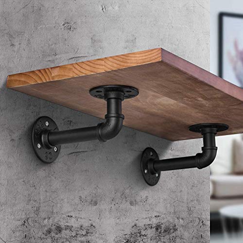 Industrial DIY Pipe Shelf Brackets,Vintage Black Iron Wall Mount Pipe Shelving Bracket, Rustic Home Pipe Shelf, 12 Pack