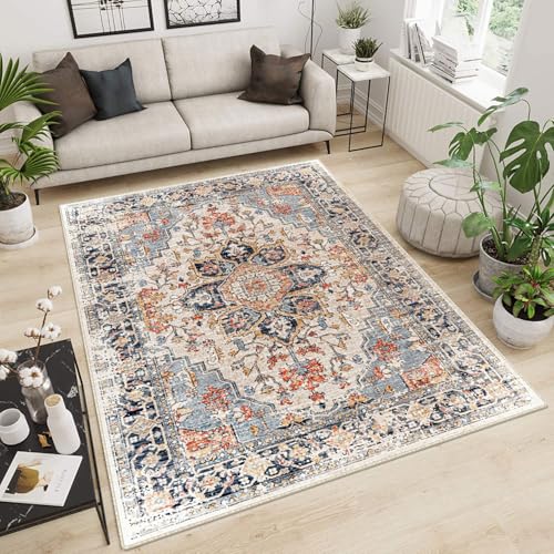 Tapete floral clásico antideslizante 213x152 cm azul miniatura 4