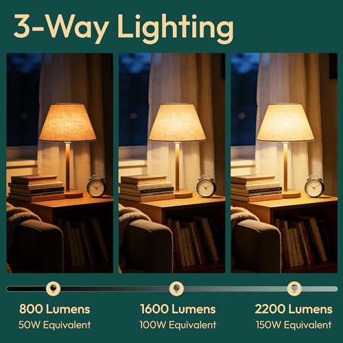 Image of ALAMPEVER 3 Way Light Bulbs 2 Pack, 50 /100 /150W Equivalent, Bright A21 LED Light Bulb, 2700K Soft White, 800 /1600 /2200LM, 5 /9 /15W, E26 Base, Non-Dimmable, Ideal for Living Room, Garage, Basement