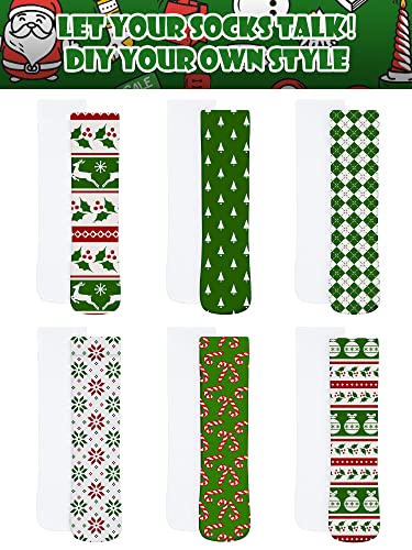 6 Pairs Blank White Sublimation Socks 13.7 Inches Polyester Printable Athletic Unisex Sports Crew Socks for Present DIY Personalized Women Men, Size 9-122