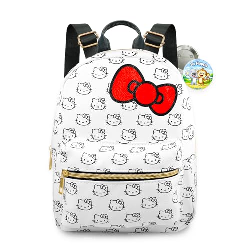 Hello Kitty Mini Backpack - 10' Exclusive Faux Leather Small Backpack with Front Pocket and Button Bundle | Adjusts to Fit Women, Teens, Girls, Kids