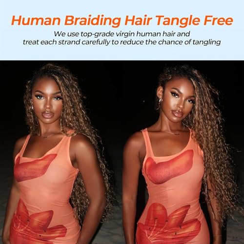 Human Braiding Hair for Boho Braids #27 22 Inch 2 Bundles 100g Deep Wave Bulk Human Boho Hair for Braiding 14A Virgin Curly Human Hair for Boho Knotless Braids Human Hair(P27, 22 Inch) - Image 6