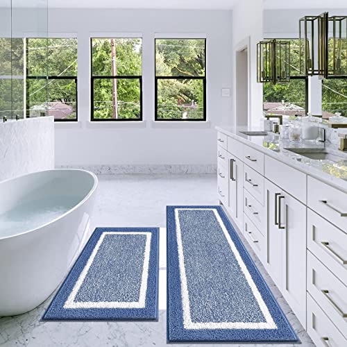 Pauwer Bathroom Rugs Sets 2Pc, Non Slip, Absorbent, Machine Washable, Blue, 18x26+18x48 inches