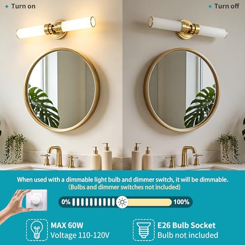 Image of Bathroom Light Fixtures 2 Pack, Gold Wall Sconce with Milk Glass Shade, Modern Vanity Light Up and Down Sconces Wall Light - Bulb Not Included