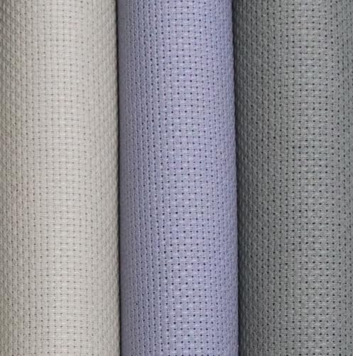 Image of KCS 3 pc of 15 inch x 18 inch(38cmx45cm) 16 Count Cross Stitch Cotton Aida Cloth Needlework Rolled Fabric Box,16CT,Pearl Grey+Light Steel Grey+Medium Grey