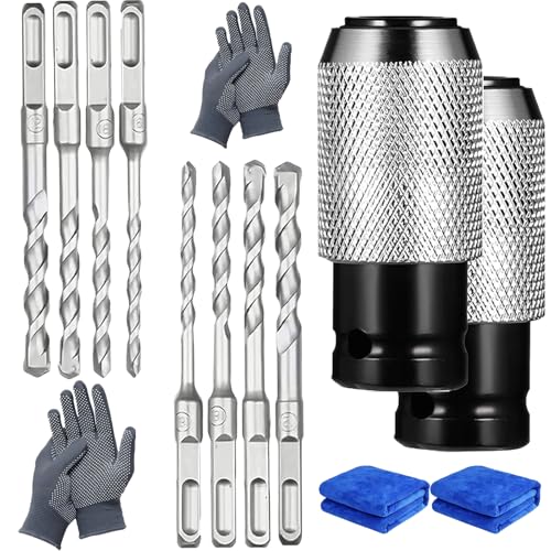 Rotary Hammer Adapter with Impact Drill Bits Set, 4 Sizes Rotary Hammer Adapter, Air Hammer Socket Adapter, Electric Hammer to Drill Converter, Conversion Head (2 Sets)