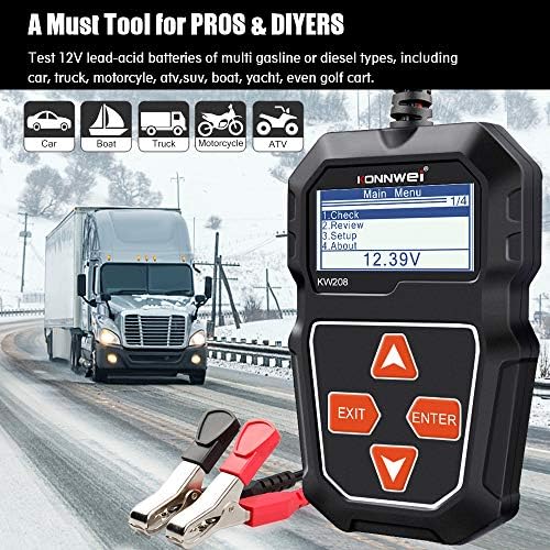 Car Battery Tester 12V, KONNWEI KW208 100-2000 CCA Battery Load Tester Auto Cranking and Charging System Test Scan Tool Digital Battery Alternator Analyzer for Car Truck Marine Motorcycle SUV Boat