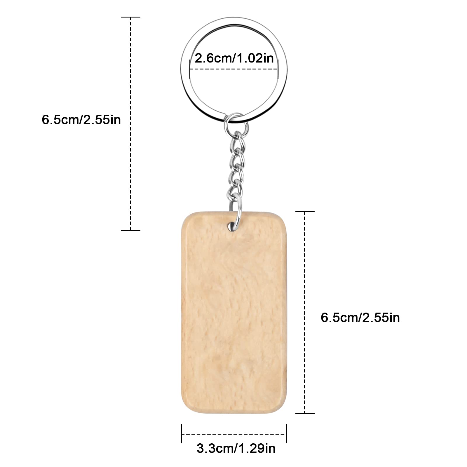 Qivine 30 Pezzi Portachiavi Legno Fai-Da-Te Portachiavi Legno Vuoto con Anello Diviso Portachiavi Personalizzati per Fai Da Te Portachiavi di Legno Ciondolo Decorazione (6 Stili