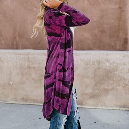Toimothcn Womens Thin Camouflage Cardigan Tops Long Sleeve Slim Jacket Outerwear Coat(Purple,XXL)