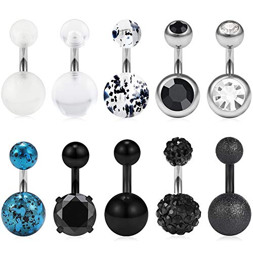 Ruifan 14G 6mm 1/4 Inch 316L Surgical Steel CZ Short Belly Earring Navel Button Rings 3-10PCS
