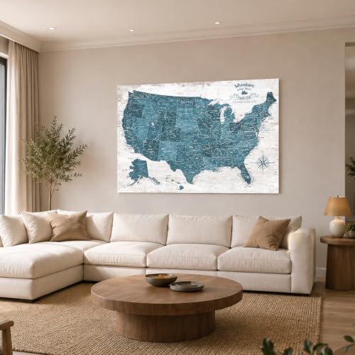 Image of IPIC Vintage Teal USA Maps for Wall, Map of the United States, 42x28 in