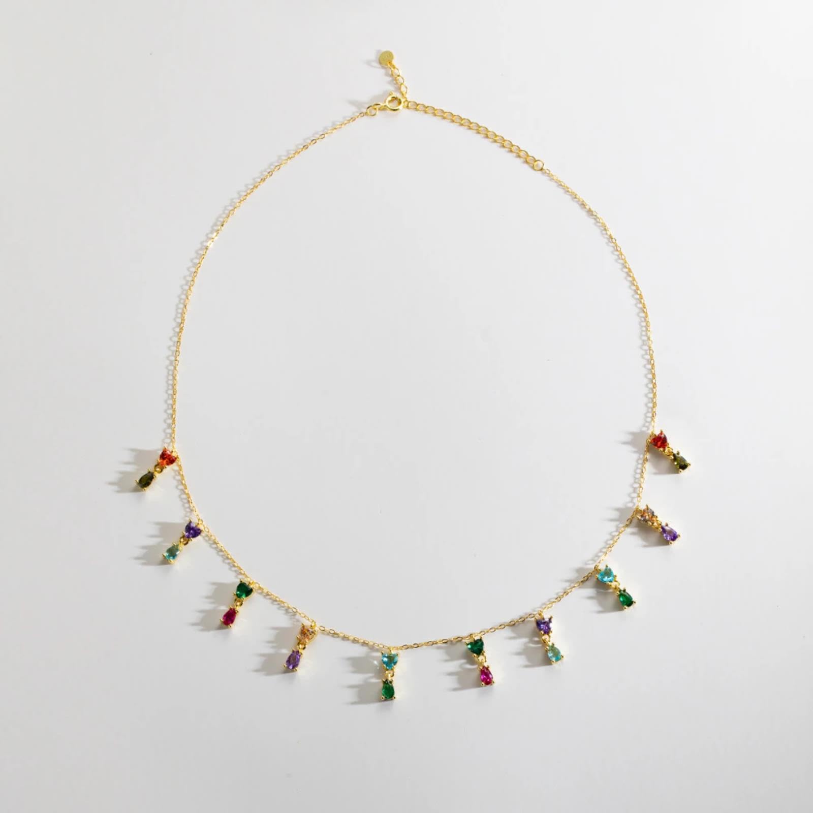 Weav 925 Sterling Silver Gold Colorful Zircone Cz Charm Pendant Choker Women Party Wedding Jewelry Arcobaleno Colorato