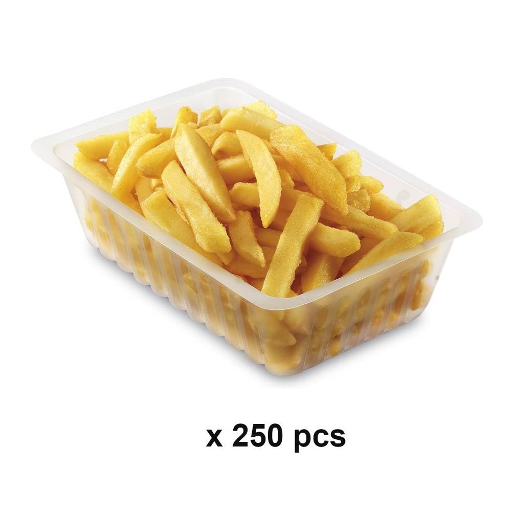 250 Barquettes Charcutières 500cc - 14,3x11,1x4,9 cm - Plastique Transparent Alimentaire - Idéales pour Frites, Viandes et Aliments Frais - Emballage Pro Fraîcheur - D-Work
